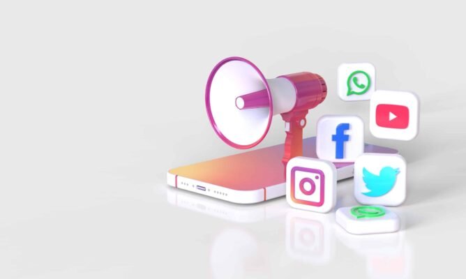 Social media marketing concept in realistic 3D rendering